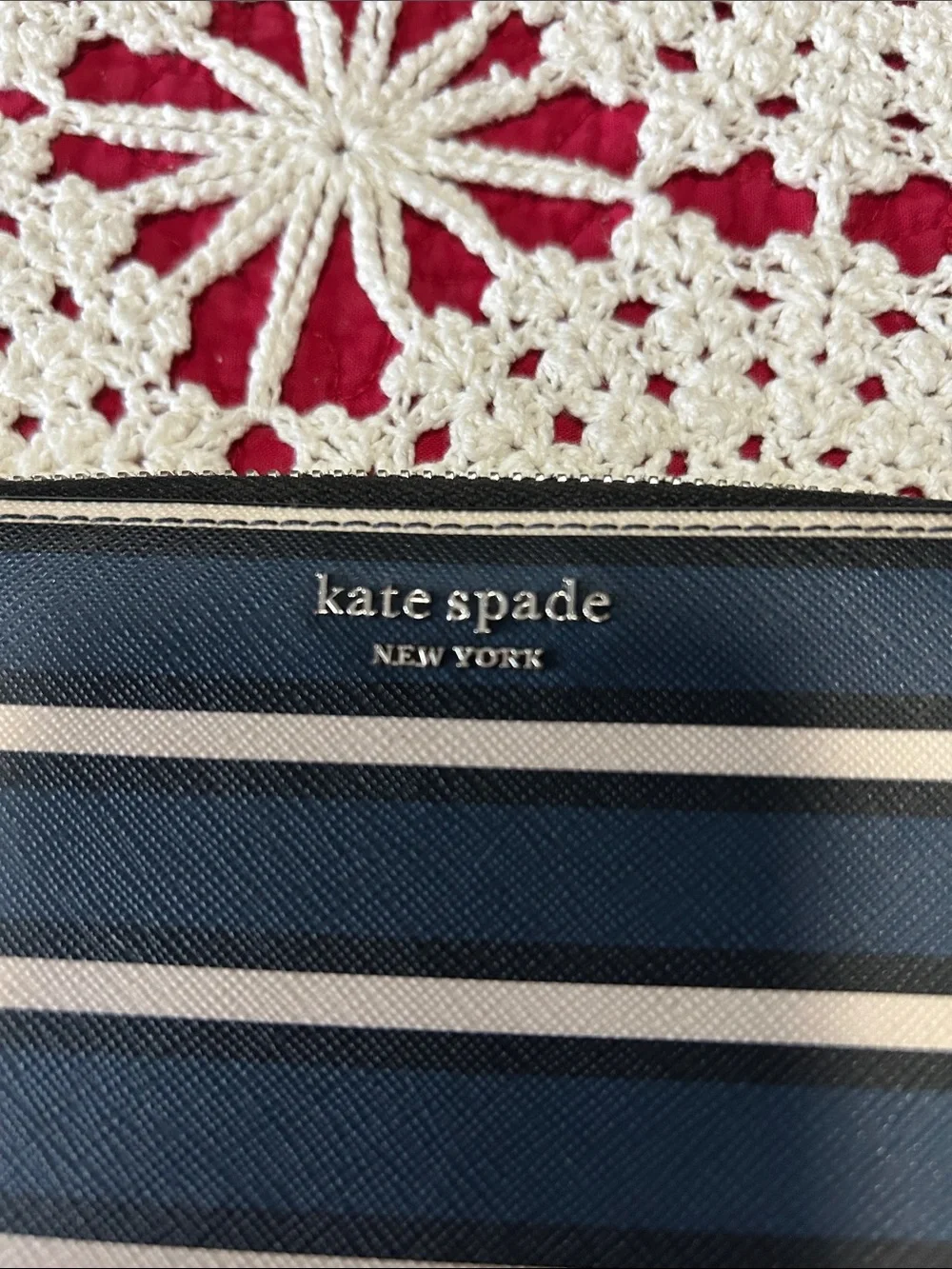 kate spade Navy and Cream Vertical Stripe Zip Wallet